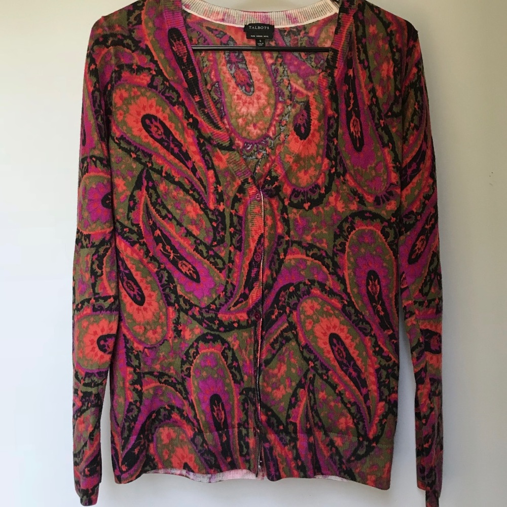 NWOT Paisley Pure Merino Wool Talbots Cardigan